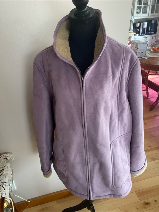 Cotton Ginny Jackets & Blazers - Women’s Lavender Faux Suede Zip-Front Coat with Sherpa Lining